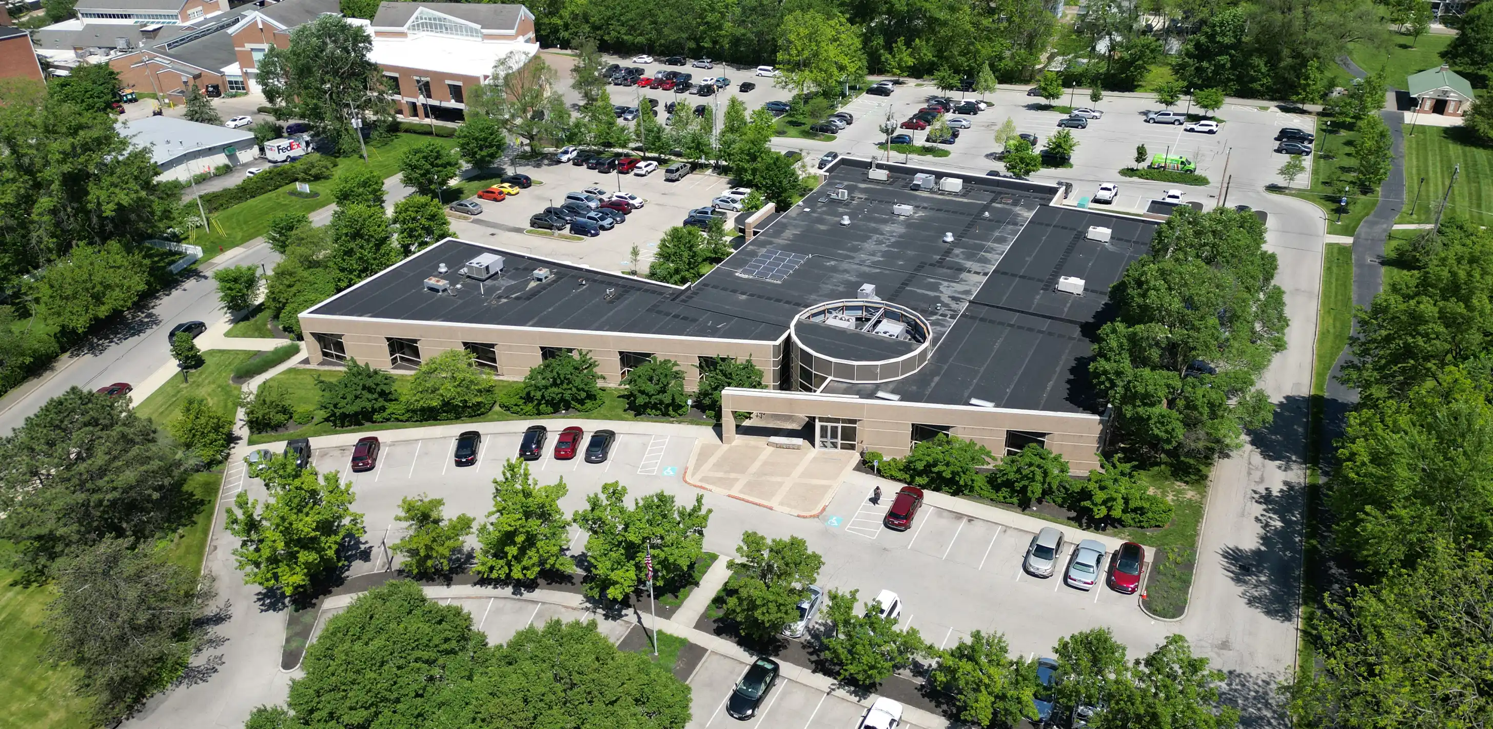 Aerial view of 64 E Walnut St in Westerville, Ohio