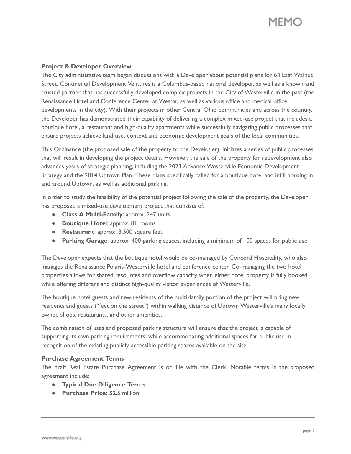 Staff memo: real estate purchase agreement page 2