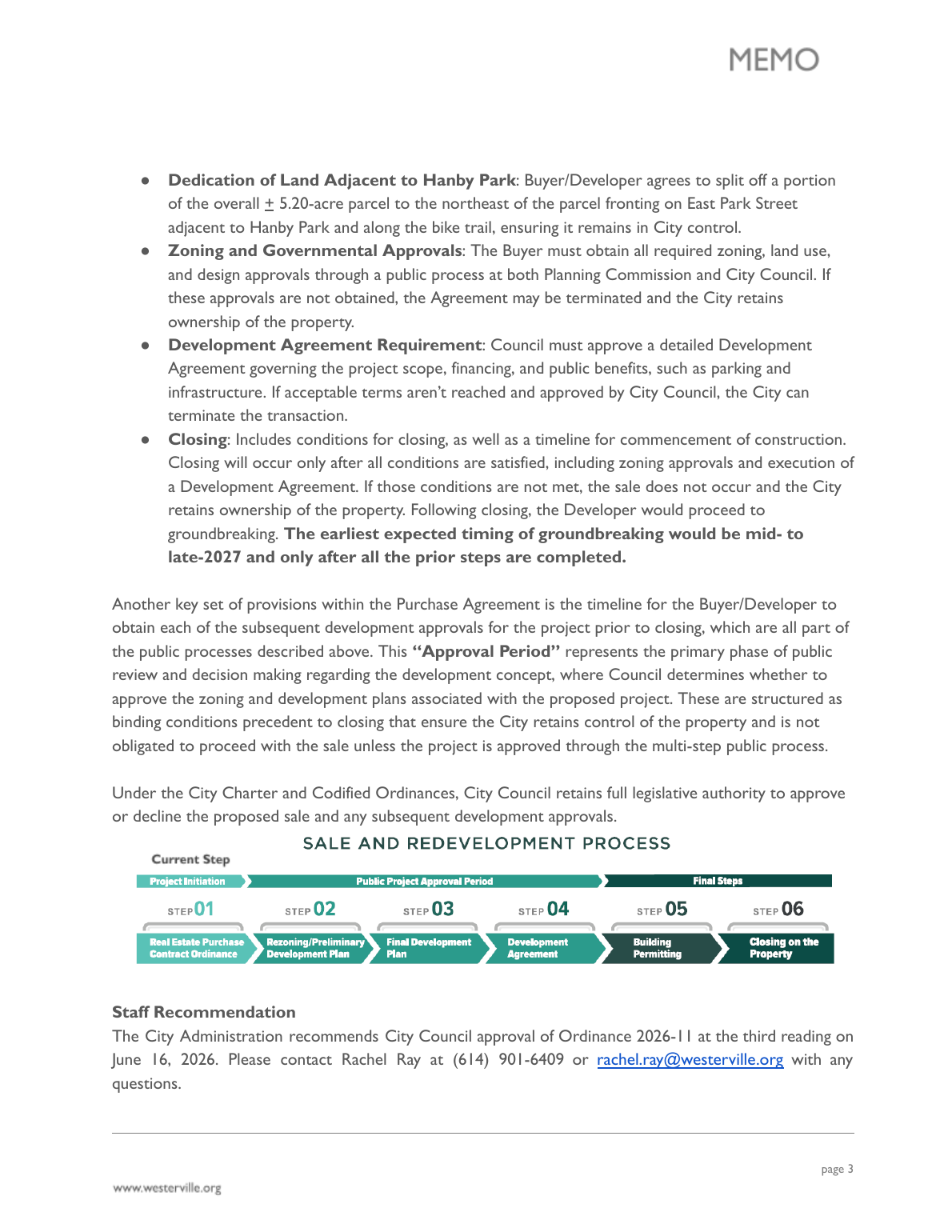 Staff memo: real estate purchase agreement page 3