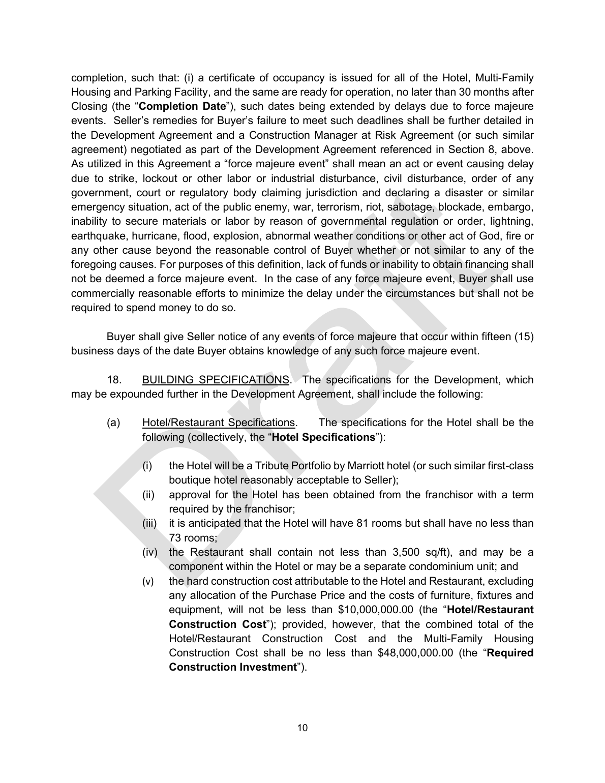 Draft real estate purchase and sale agreement page 10