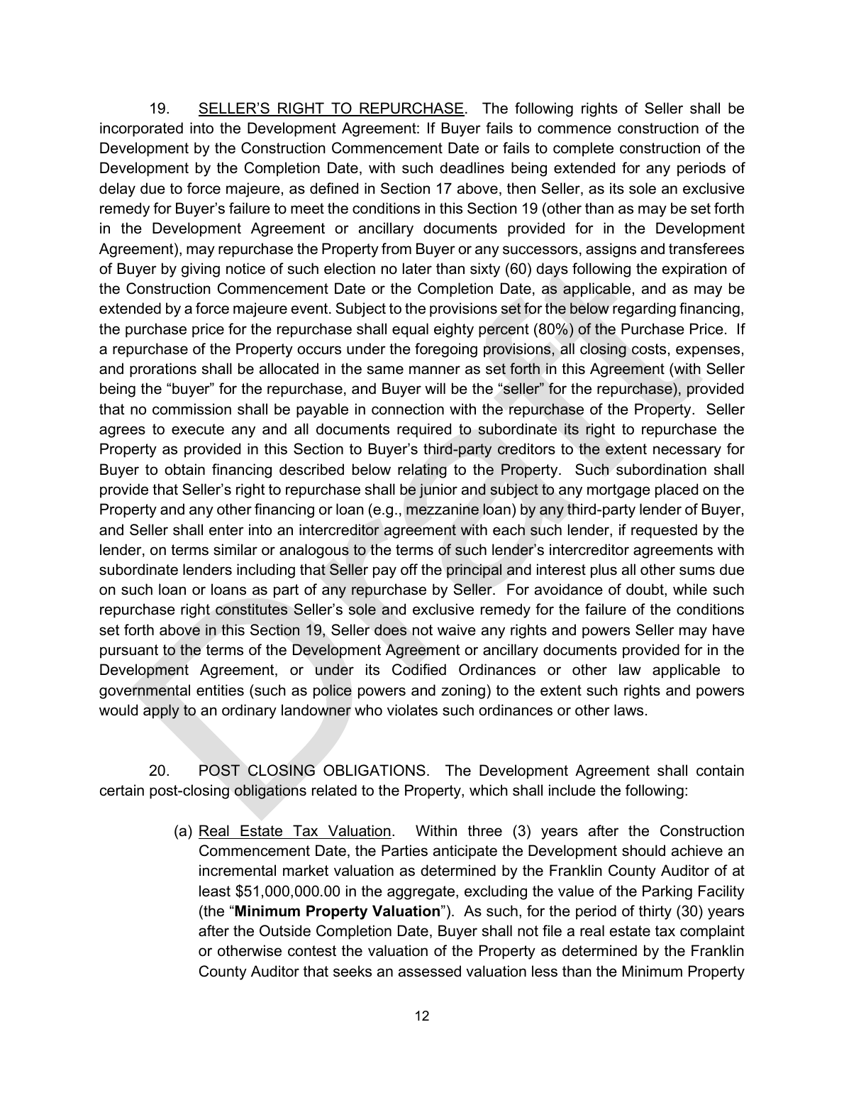 Draft real estate purchase and sale agreement page 12