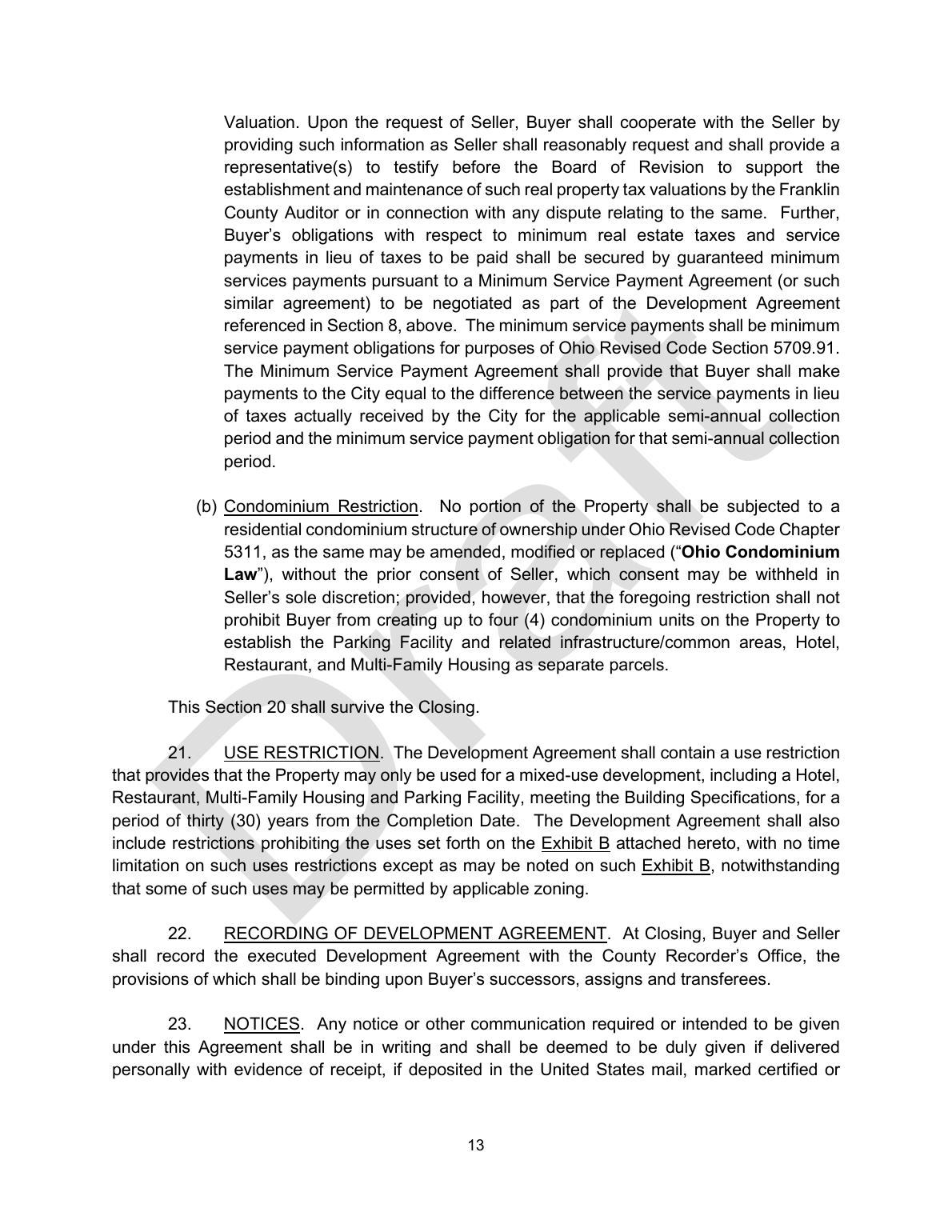 Draft real estate purchase and sale agreement page 13
