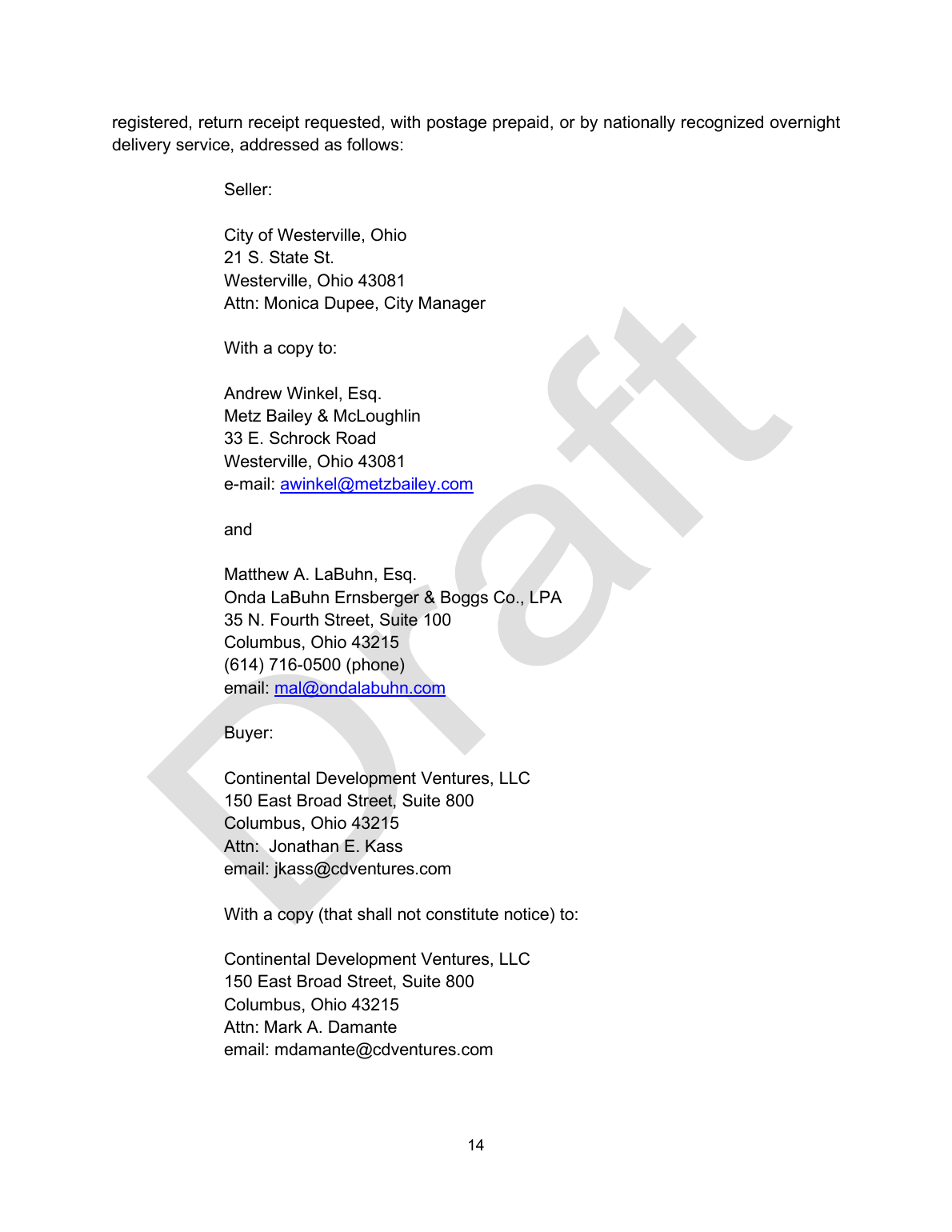 Draft real estate purchase and sale agreement page 14
