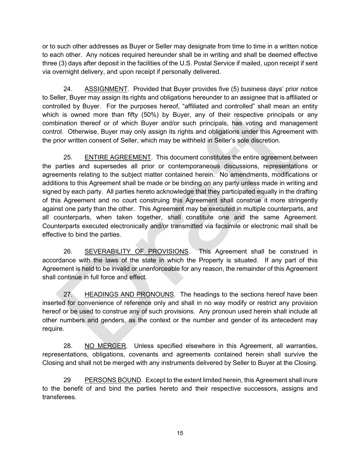 Draft real estate purchase and sale agreement page 15