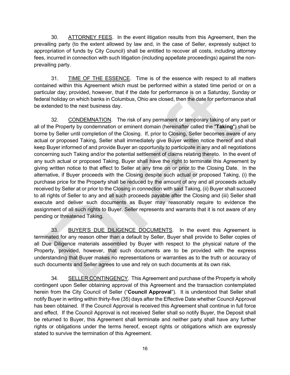 Draft real estate purchase and sale agreement page 16