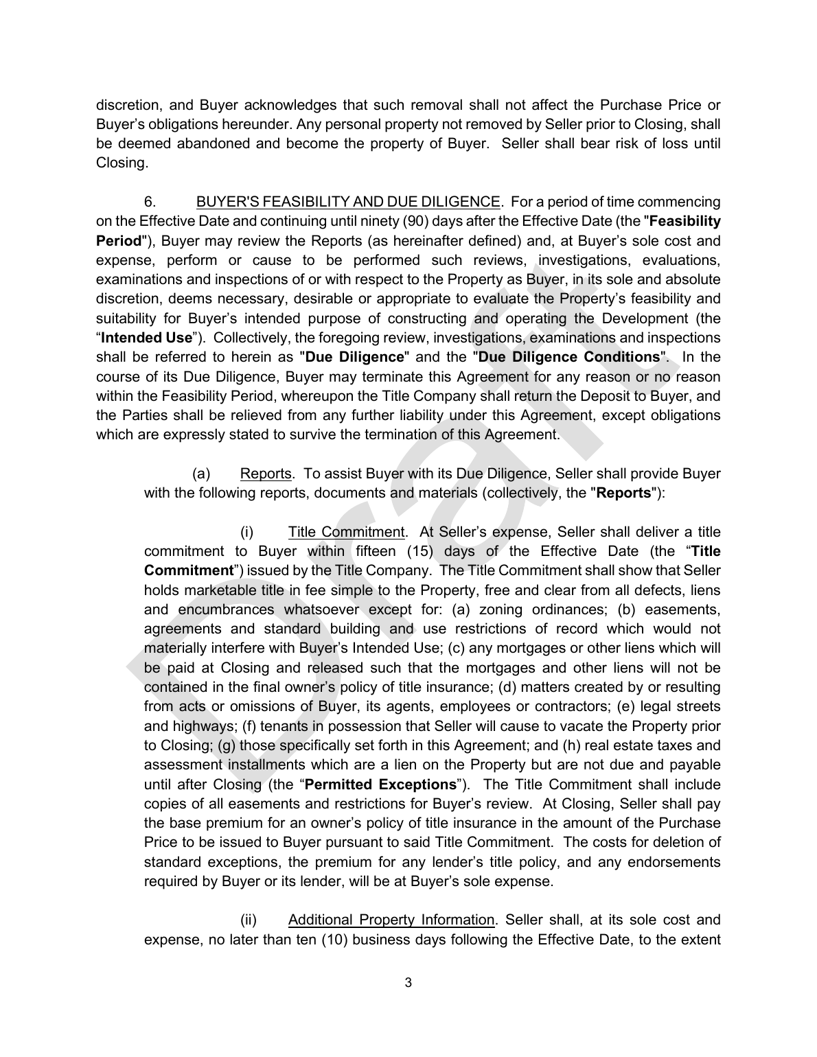Draft real estate purchase and sale agreement page 3