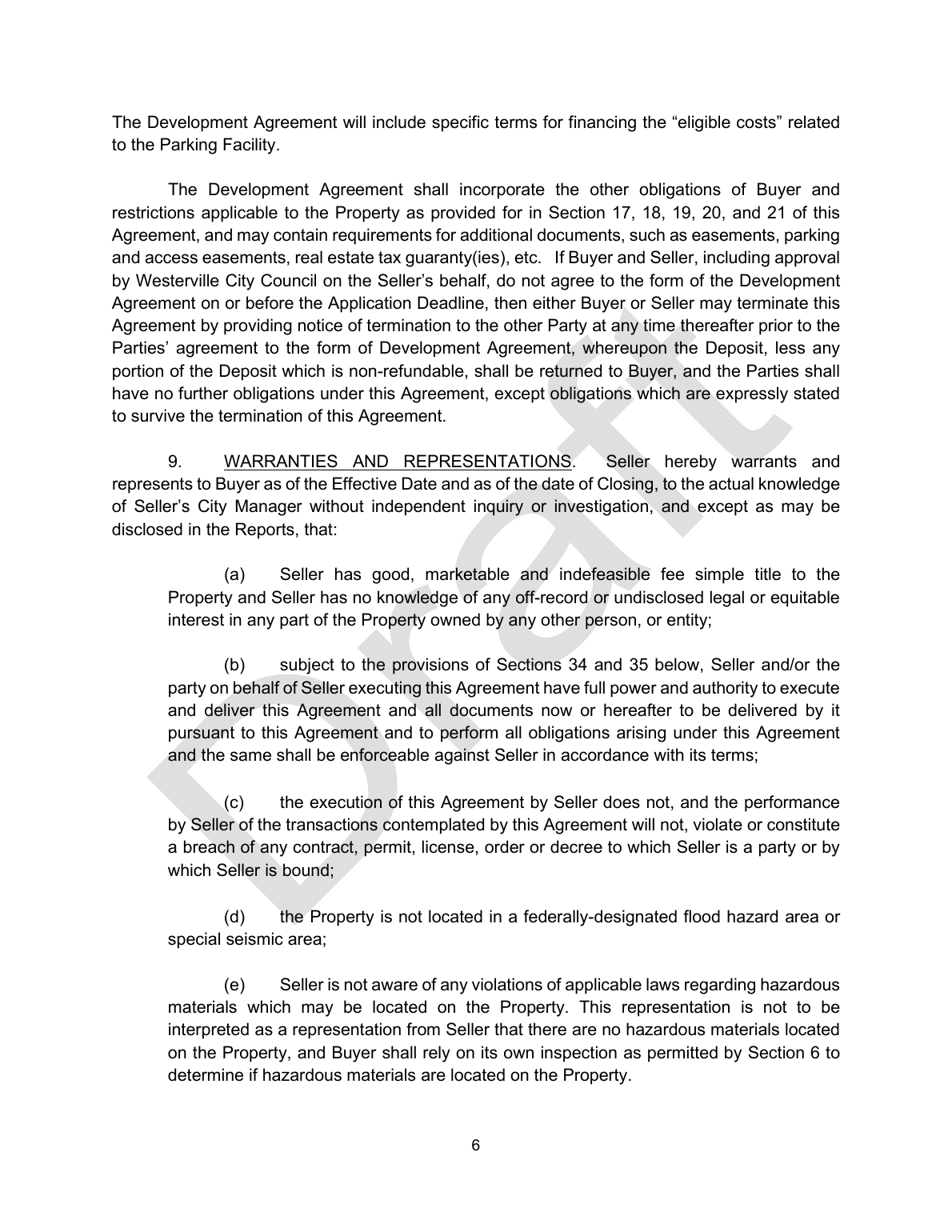 Draft real estate purchase and sale agreement page 6