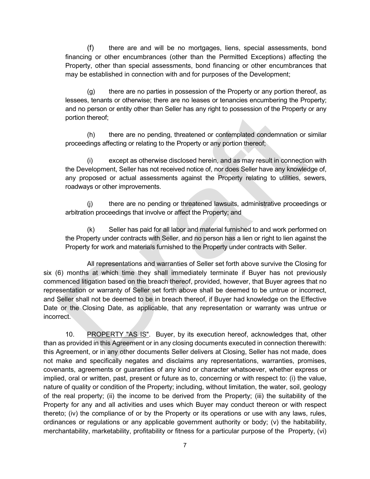 Draft real estate purchase and sale agreement page 7