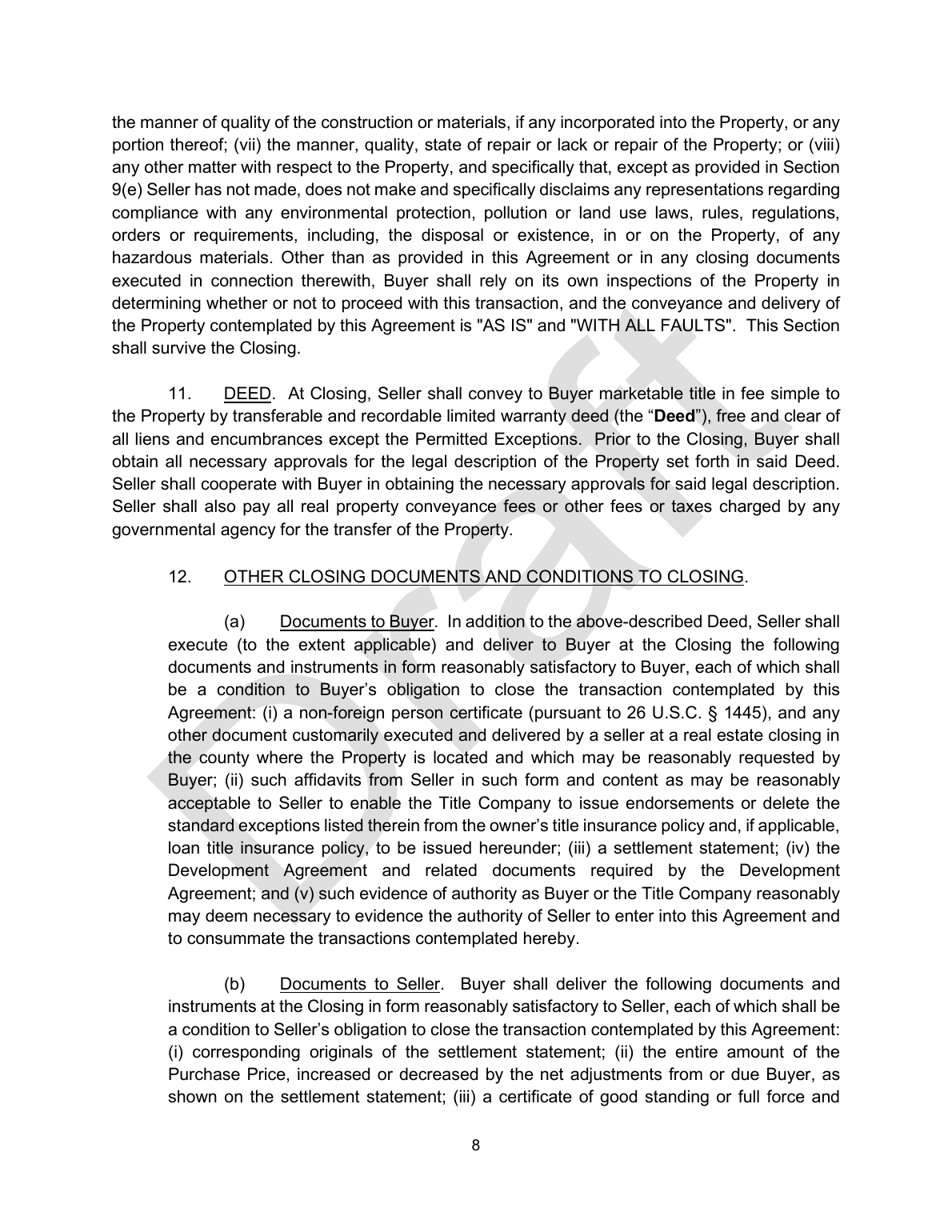 Draft real estate purchase and sale agreement page 8