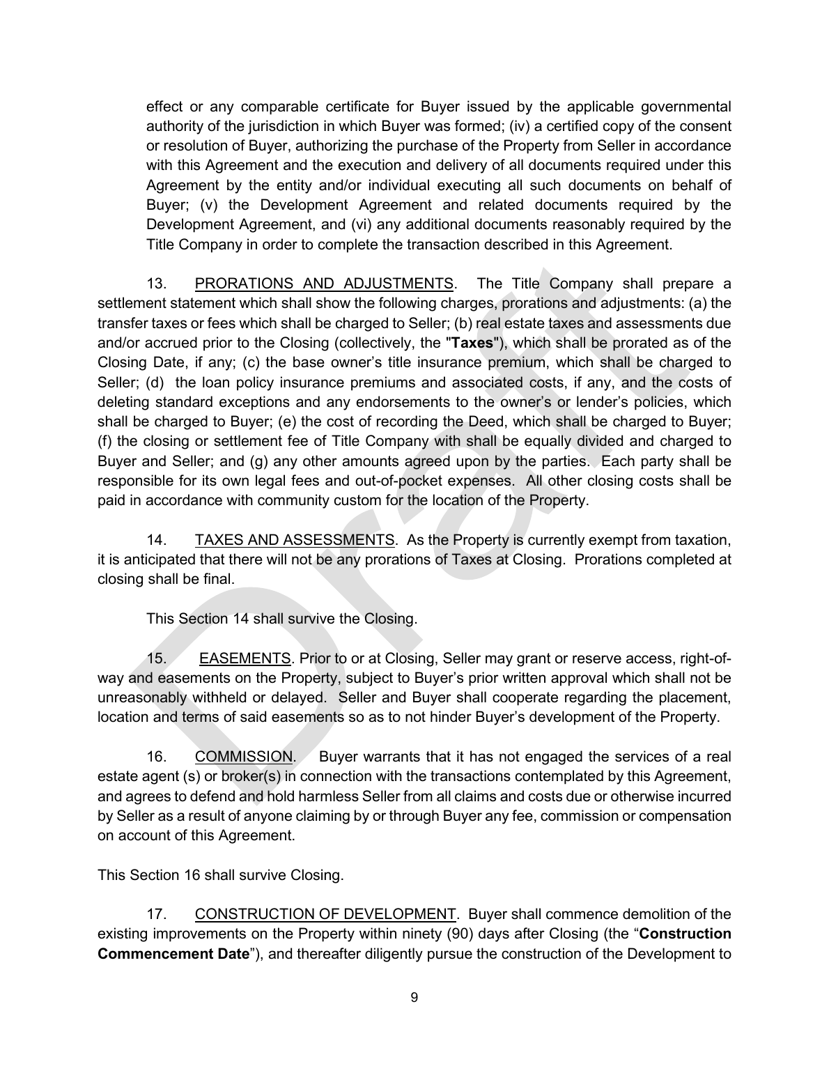 Draft real estate purchase and sale agreement page 9