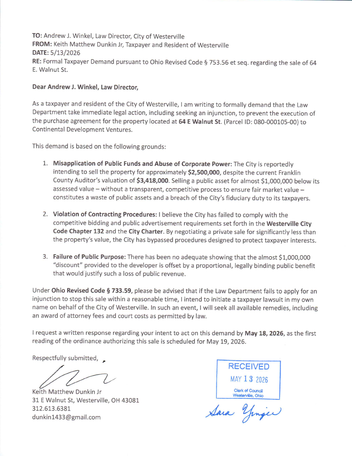 Taxpayer demand letter page 1